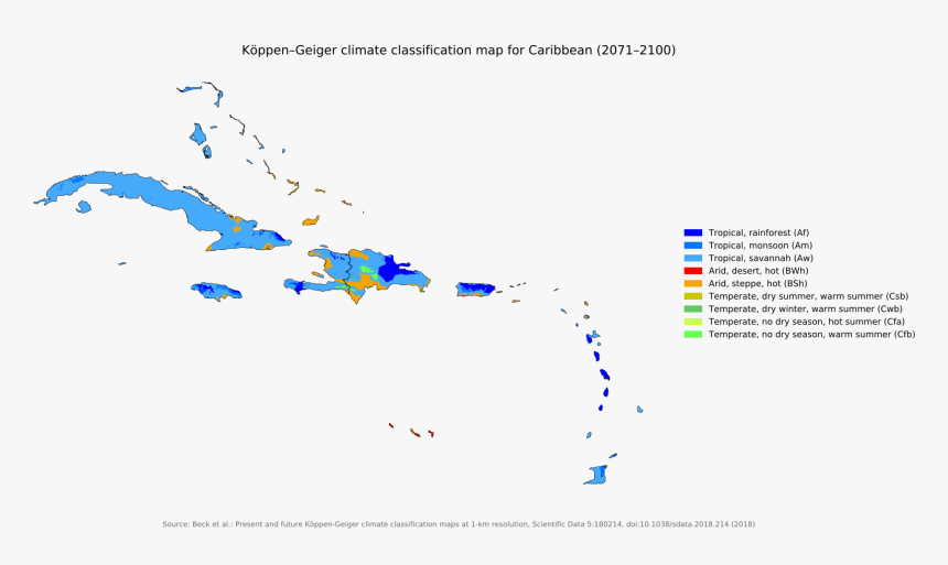 Koppen Climate Classifications Of The Caribbean, HD Png Download