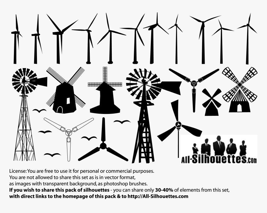 Windmill Silhouette Drawing Clip Art - Windmill Silhouette Free Vectors, HD Png Download