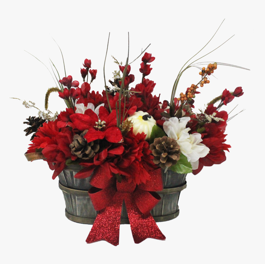 Rustic Pumpkins & Poinsettias Christmas Bouquet Front - Bouquet, HD Png Download