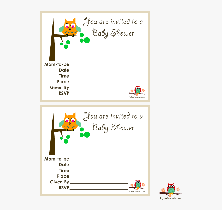 Cute Owl On A Tree Baby Shower Invitations - Cartoon, HD Png Download