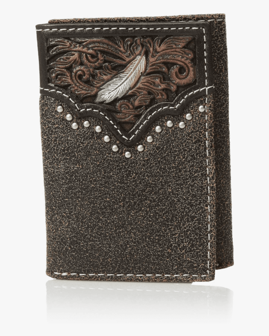 Ariat® Men S Distressed Leather Feather Emossed Trifold - Wallet, HD Png Download