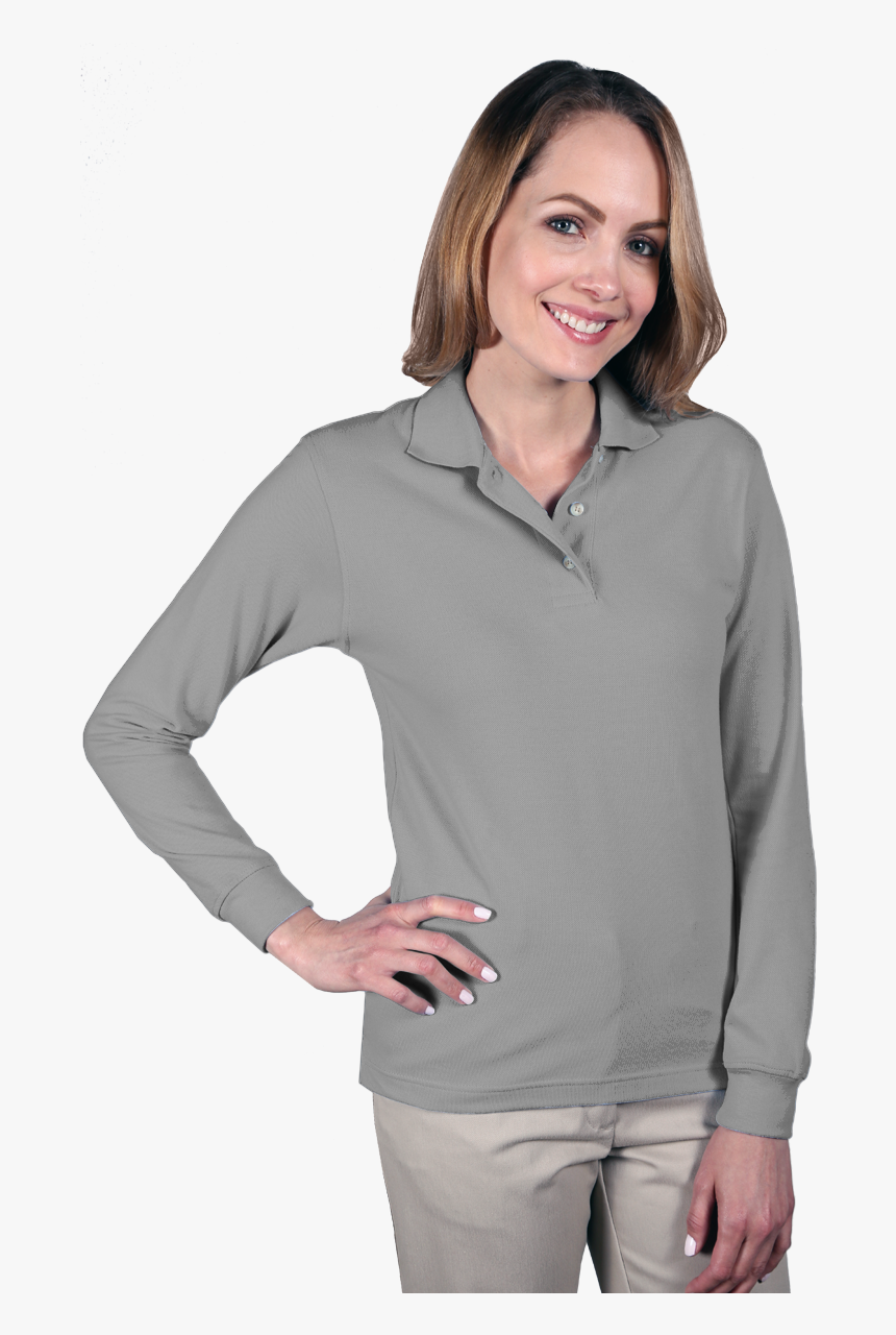 Ladies Long Sleeve Superblend Pique - Polo Shirt, HD Png Download