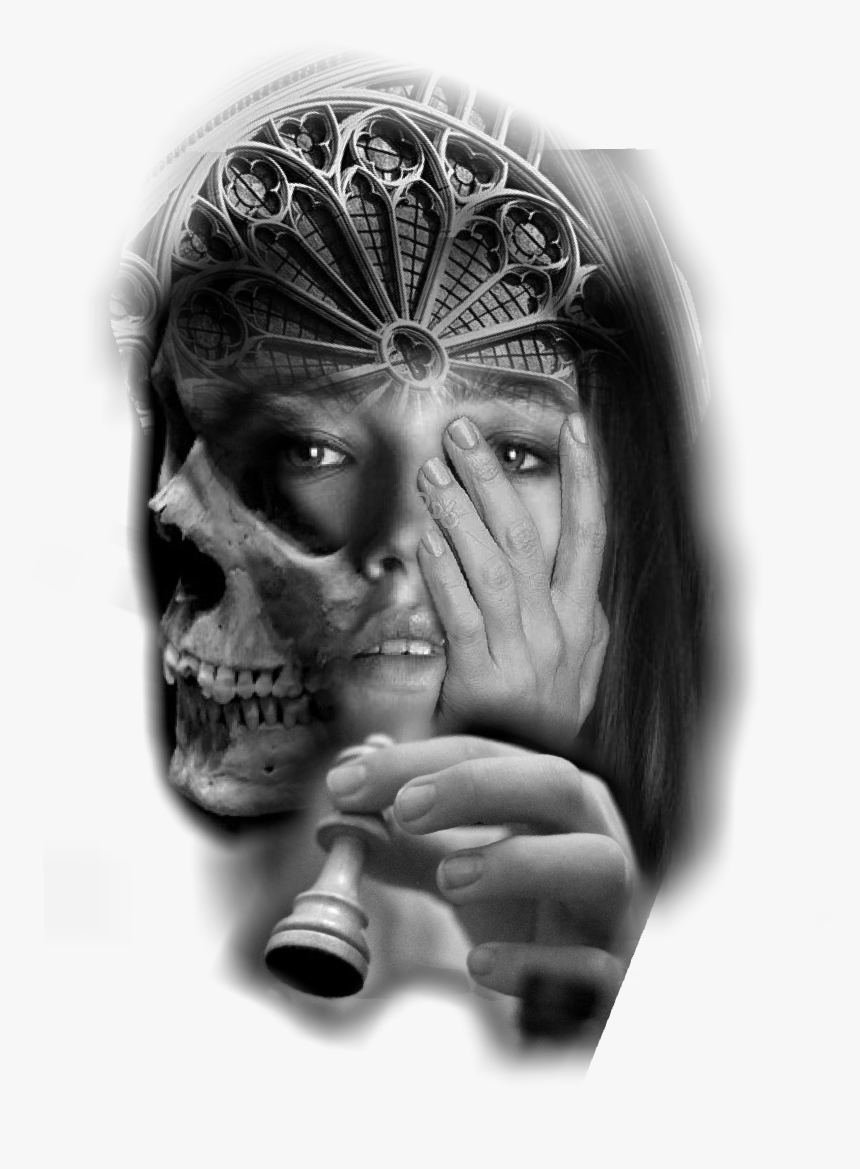 Custom Art Black And Grey Artwork Face Tattoos, Skull - Black And Grey Face Tattoo, HD Png Download