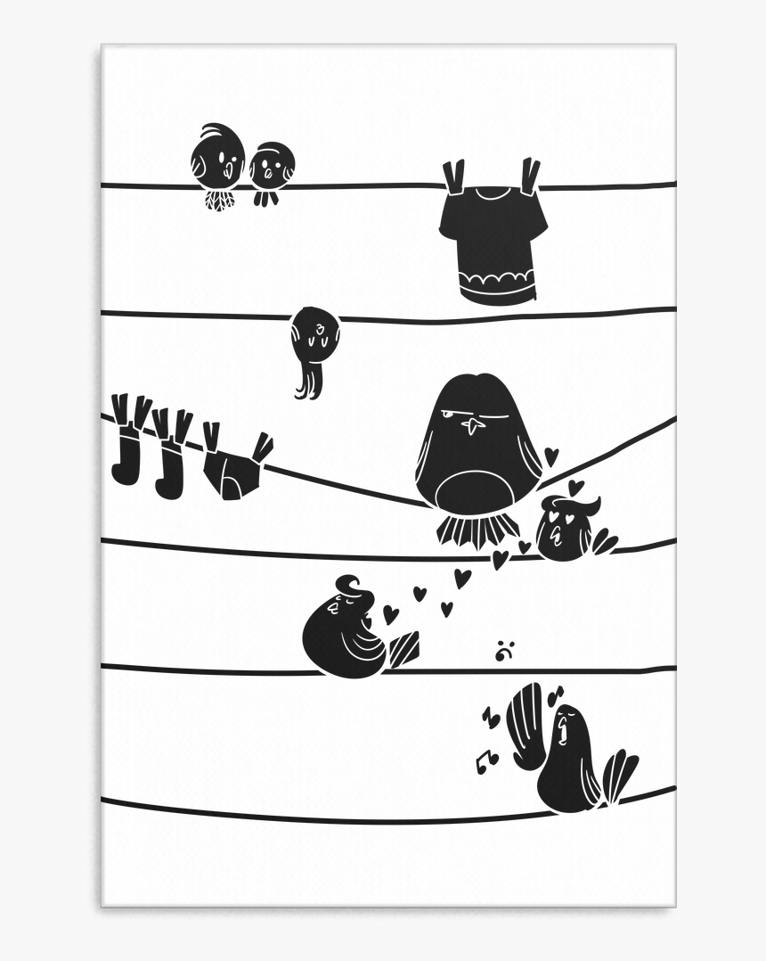 Birds On Clothesline Bird Canvas Art - Illustration, HD Png Download