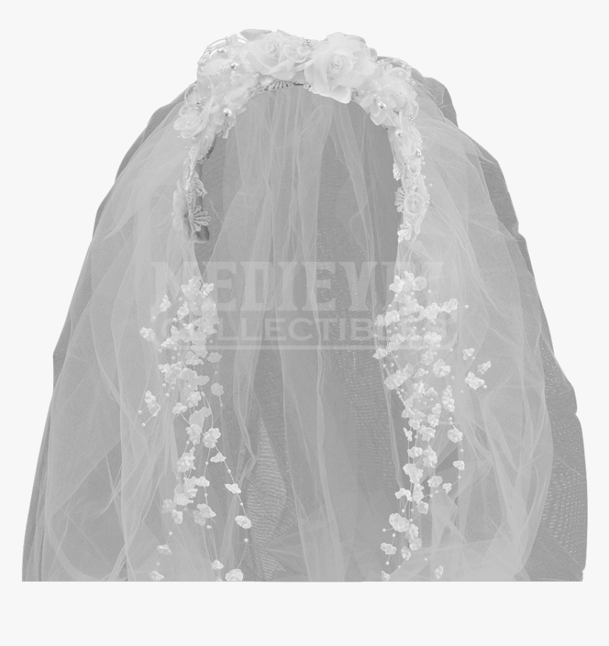 White Victorian Headband With Long Veil - Wedding Veil Transparent Background, HD Png Download