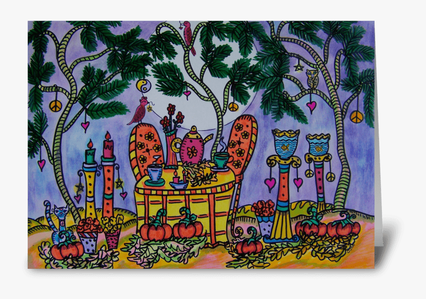Autumn Night Tea Party Greeting Card - Motif, HD Png Download