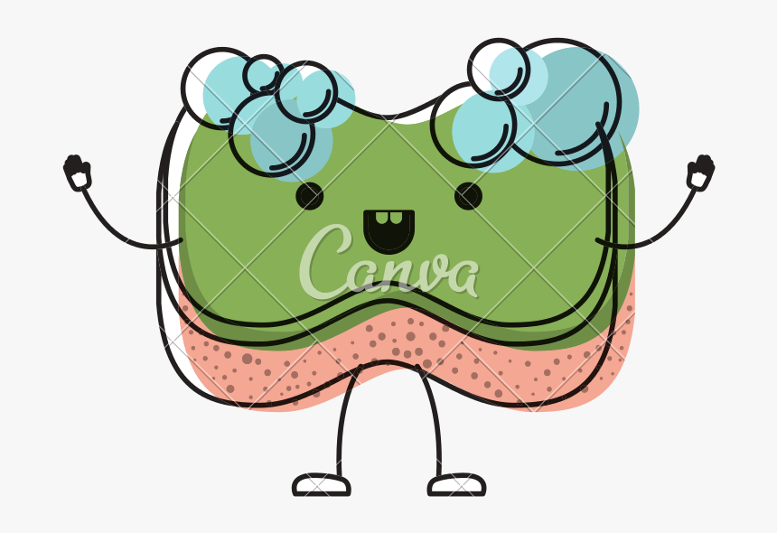 Clip Art Kawaii Sponge With Bubbles, HD Png Download