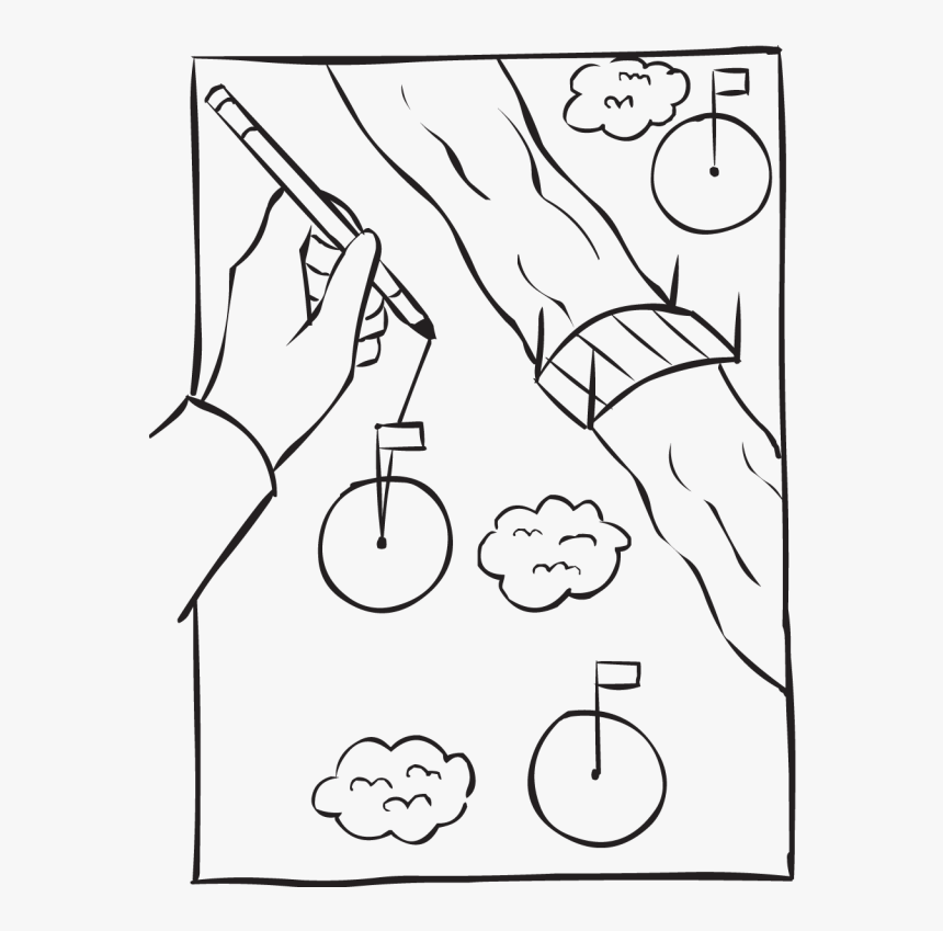 Paper With Various Golf Tees And Hazards And A Hand - Line Art, HD Png Download