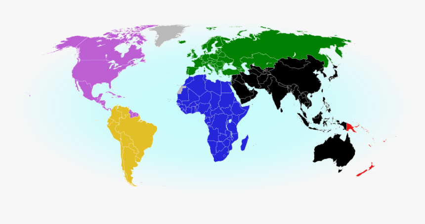 2018 World Map Showing The Six Continental Confederations - World Map, HD Png Download