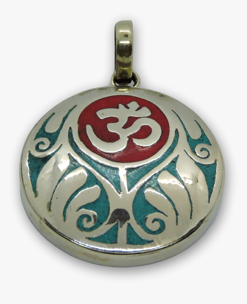 Handmade Tibetan Turquoise, Coral, Lapis Om Pendant, HD Png Download
