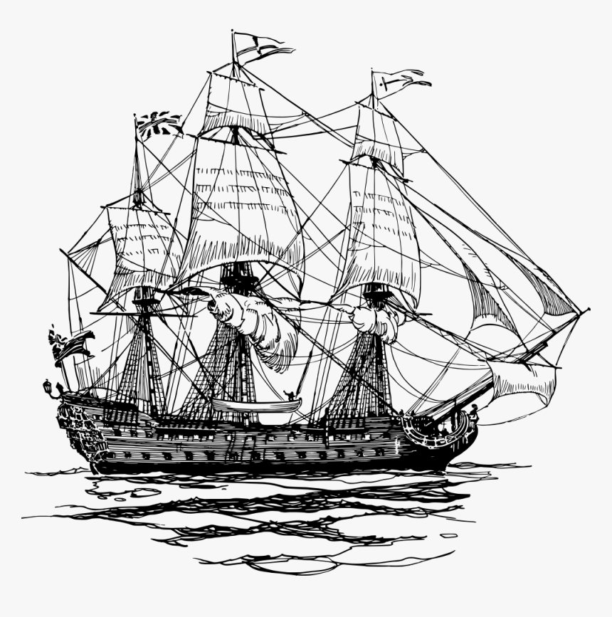 Sailing Ship - Black And White Pirate Ship, HD Png Download