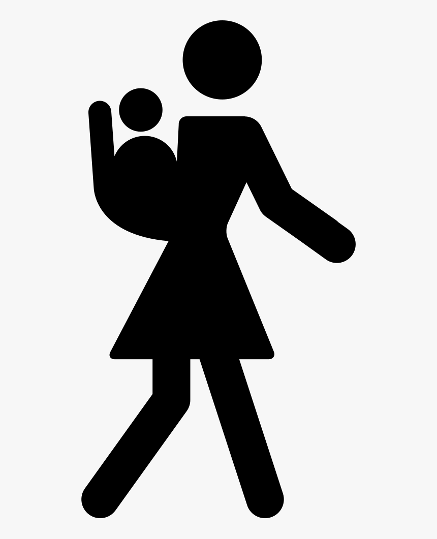 Mother Walking With Baby At Her Back - Mom With Baby Icon, HD Png Download