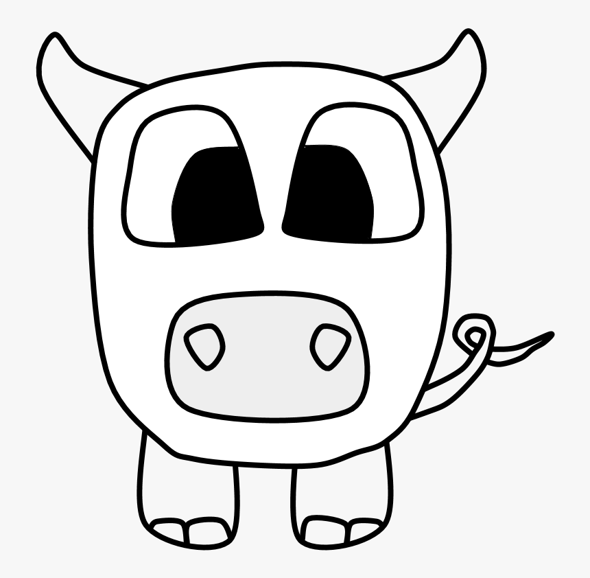 Pig, Big Eyes, Black And White, Cartoon Animal - Cartoon Bull Black And White, HD Png Download