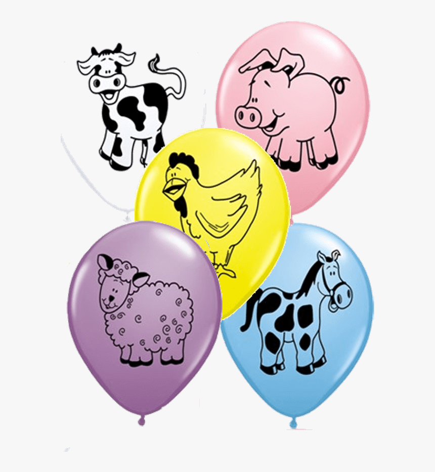 3 Farm Animal Print Latex Balloons - Baloes De Animais Da Quinta, HD Png Download