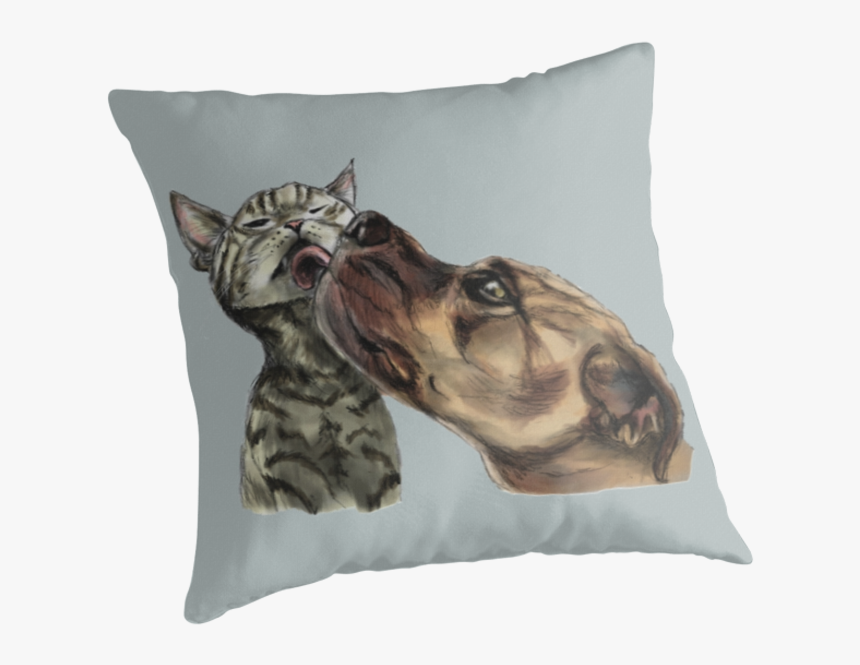 This Is A Rendering Of A Pitbull Dog Licking A Tabby - Cushion, HD Png Download