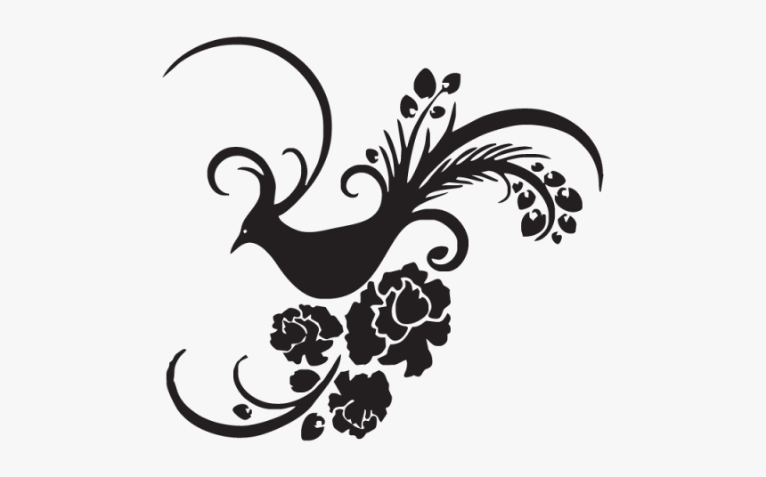 Bird Vector Png - Bird And Flower Stencil, Transparent Png