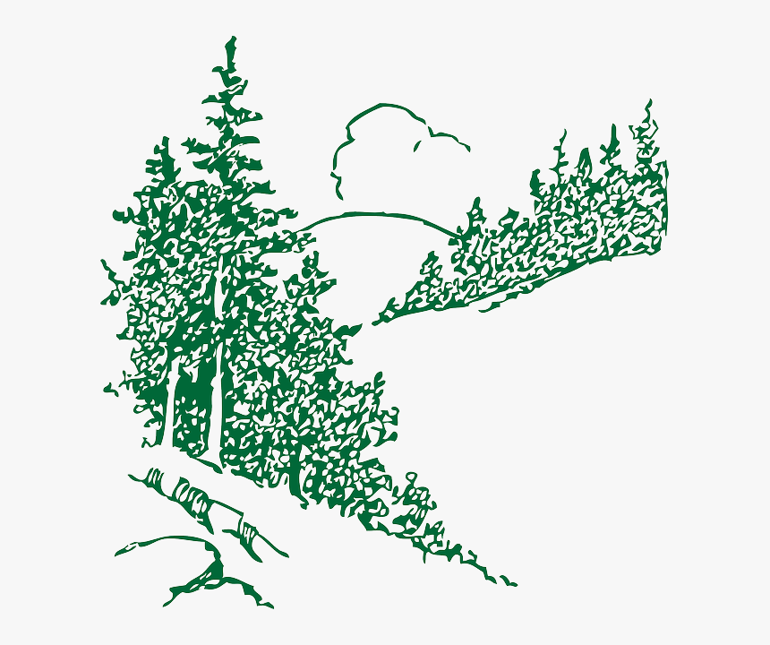 Free Cloud, Outline, Mountain, Plants, Tree, Landscape, - Black And White Pine Trees Clipart, HD Png Download