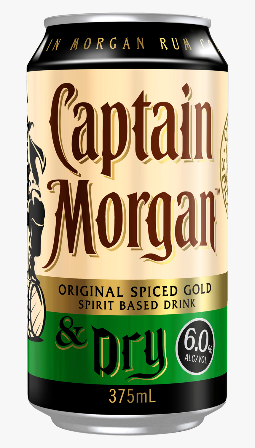 Captain Morgan Original Spiced Gold & Dry Cans 375ml - Captain Morgan And Dry, HD Png Download
