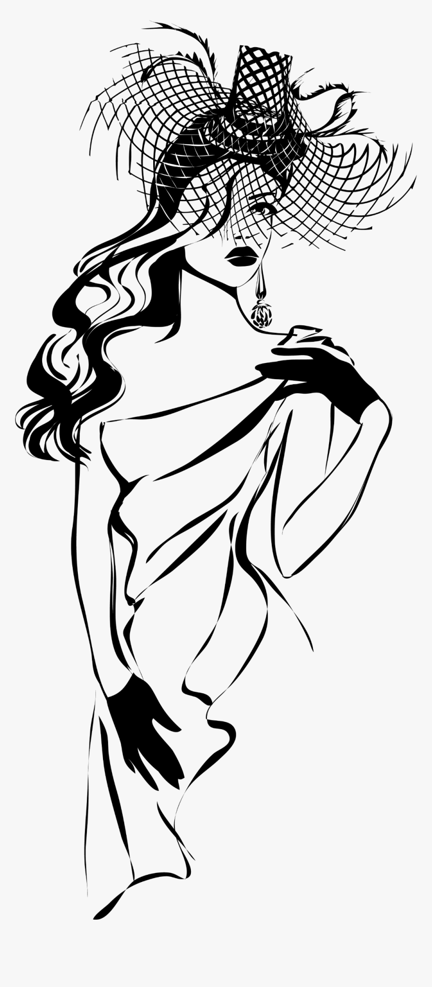 #mq #woman #womens #red #black #lady #silhouette - Drawing Black And White, HD Png Download