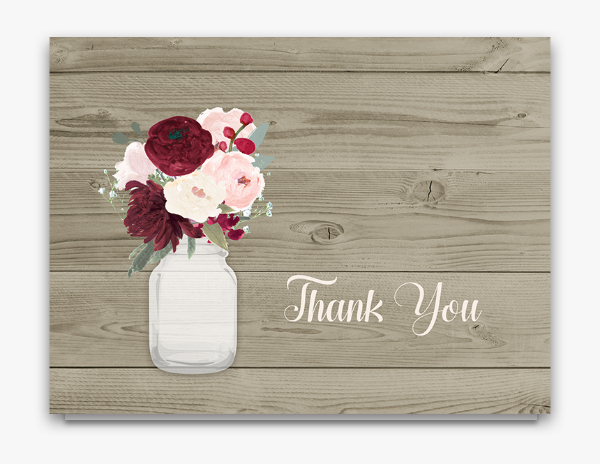 Rustic Mason Jar Burgundy Floral Thank You Cards - Wedding Invites For Ceremony Only, HD Png Download