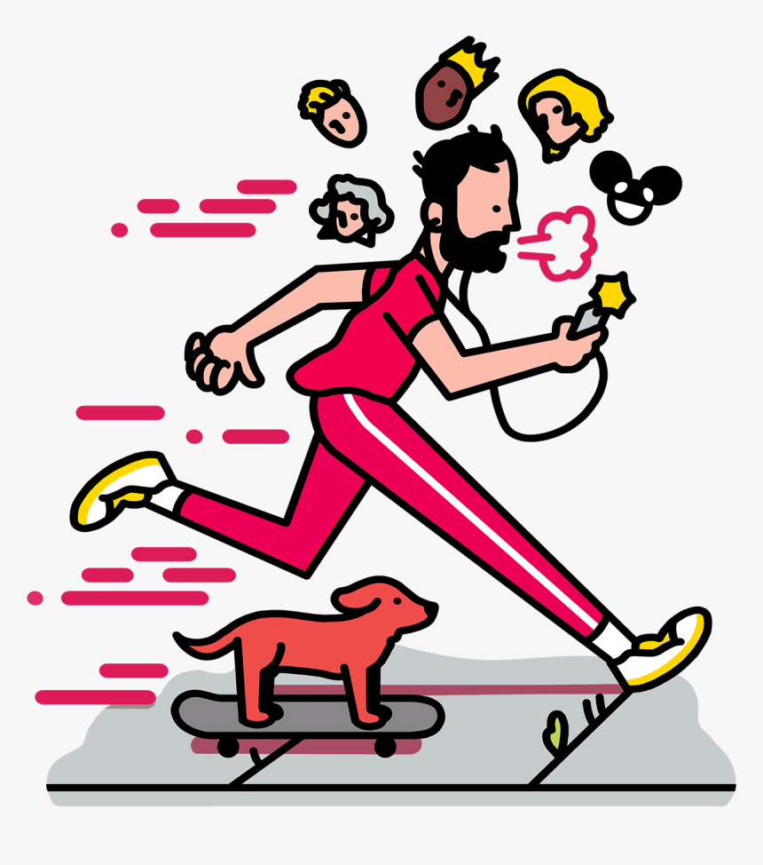 Listening To Music Jogging With Dog - Live Like A Creative Power Down Run While Music Cartoon, HD Png Download