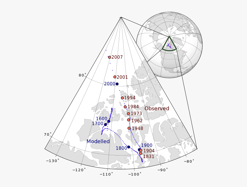 Magnetic North Pole Positions - Location Of Magnetic North Over Time, HD Png Download