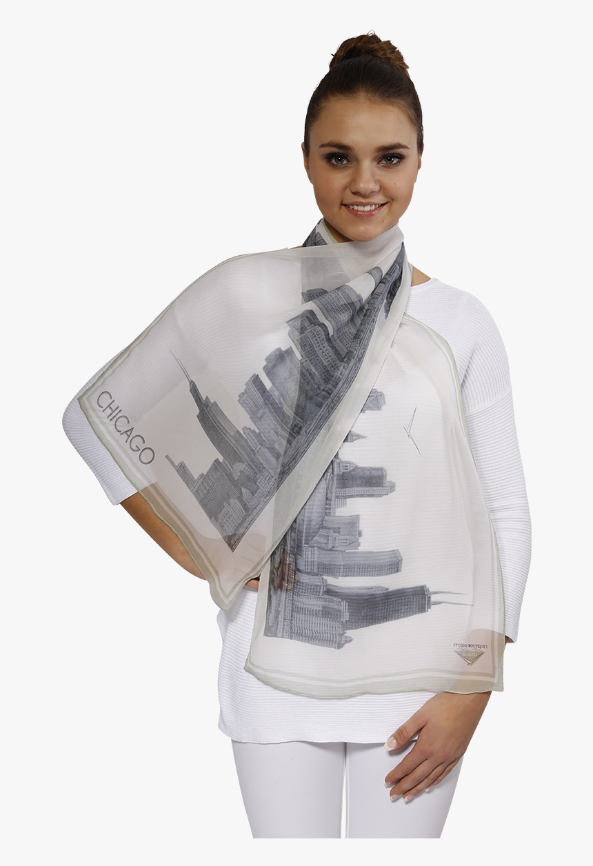 Chicago Collection Pencil Illustration Silk Georgette, HD Png Download