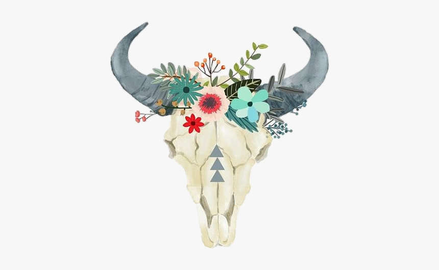 #bull #toro #skeleton #pngstickers #png #watercolor - Boho Cow Skull Png, Transparent Png