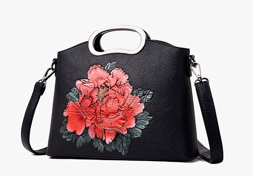 Black Flower Bag ~ 4 Colors ~ Top Handle Women Handbag - Handbag, HD Png Download