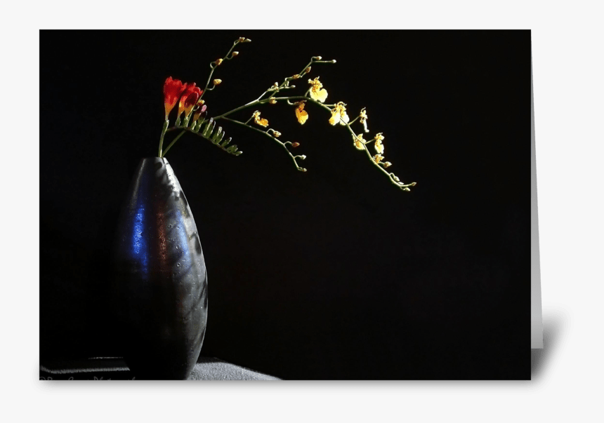 Orchids In Black Vase Greeting Card - Still Life Photography, HD Png Download