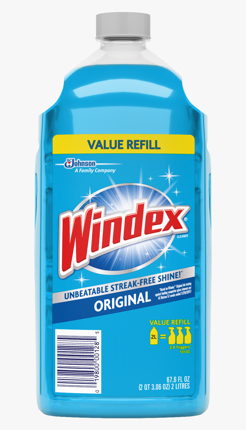 Windex Original Glass Cleaner 2l Cappedbottle - Windex Refill, HD Png Download