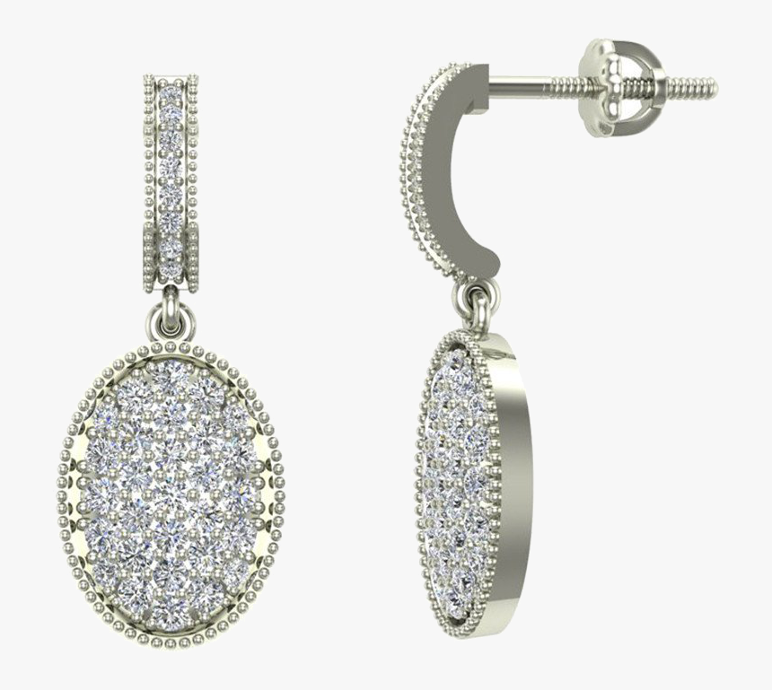 Pave Set Oval Dangle Diamond Earrings 18k Gold , Png - Earrings, Transparent Png