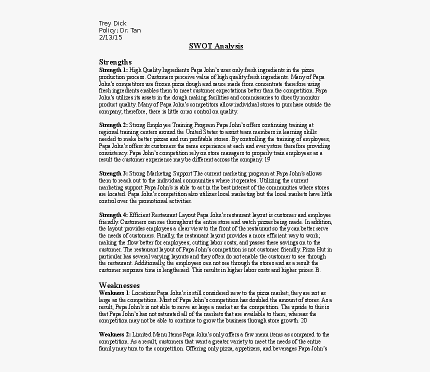 Papa Johns Pizza Swot Analysis, HD Png Download