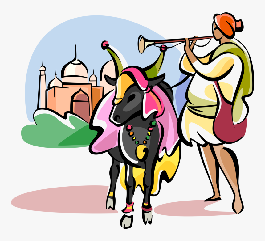 Vector Illustration Of Hinduism Sacred Cow At Taj Mahal - Vacas Sagradas Png, Transparent Png