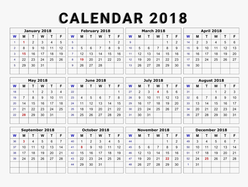 Download 2018 Calendar Transparent Image - Printable 2018 Desk Calendar, HD Png Download