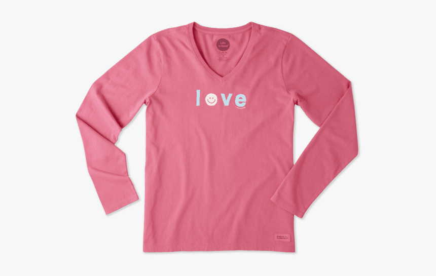 Women S Smiley Love Long Sleeve Crusher Vee - Life Is Good Life Is Golden T Shirt, HD Png Download