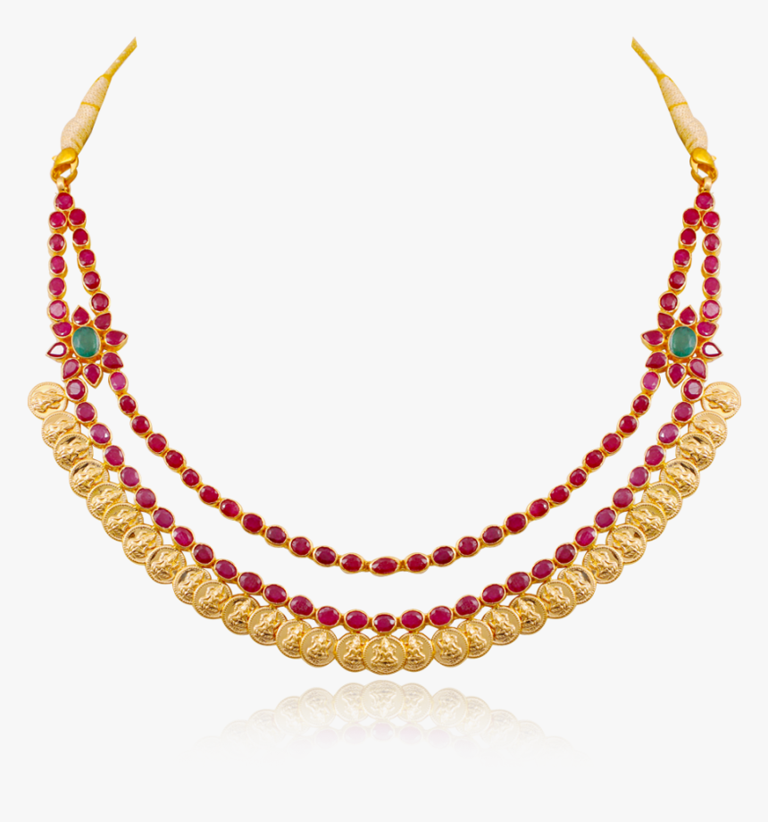 Ruby Emerald Kasu Malai Necklace - Half Locket Of Love, HD Png Download