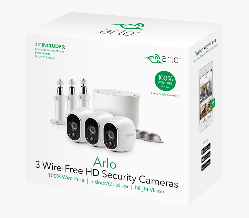 Arlo 720p Hd Security Camera System Vms3330w - Arlo 3 Wire Free Hd Security Cameras, HD Png Download