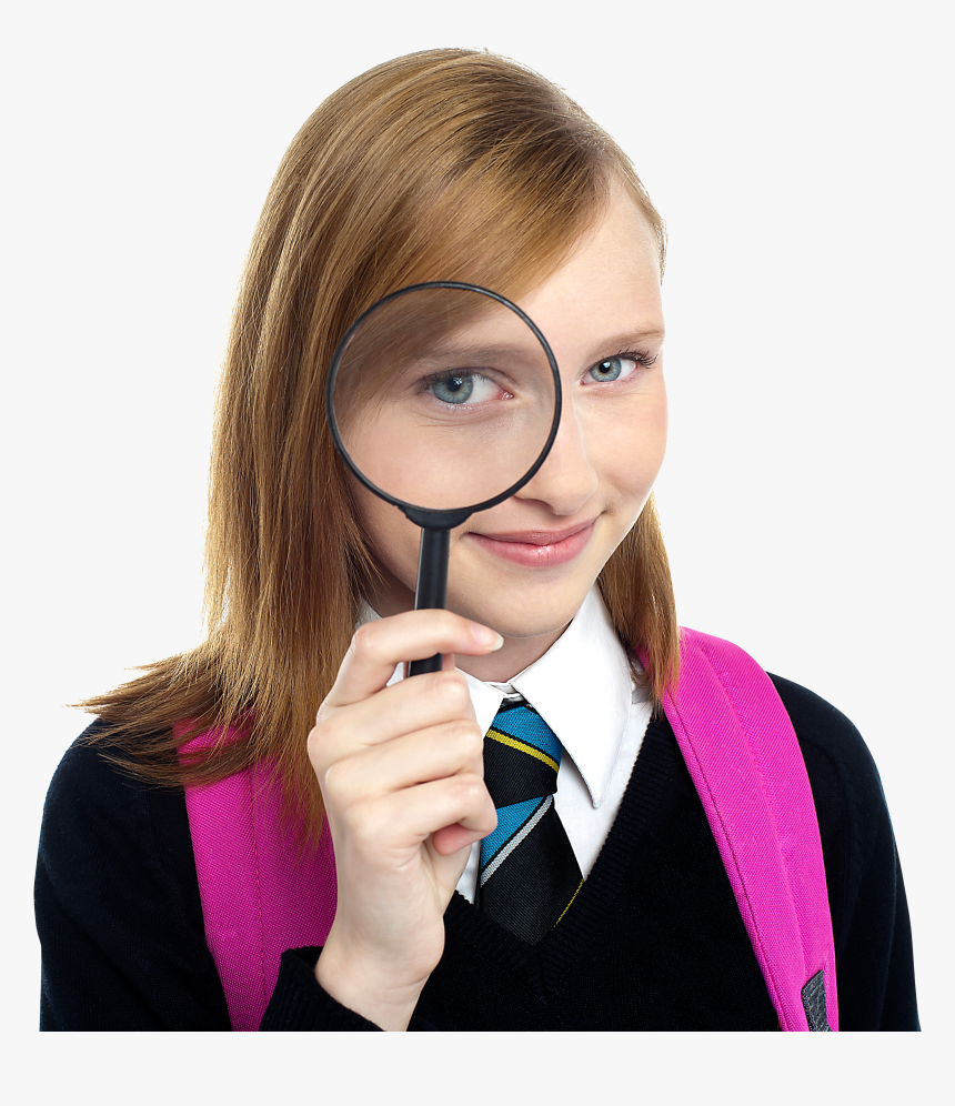 Woman Holding Magnifying Glass Png, Transparent Png