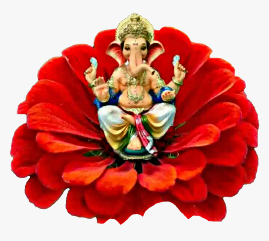 #lord #lordganesha #lordganesh #ganesha #red #redflower - Lord Ganesha Images With Flowers, HD Png Download