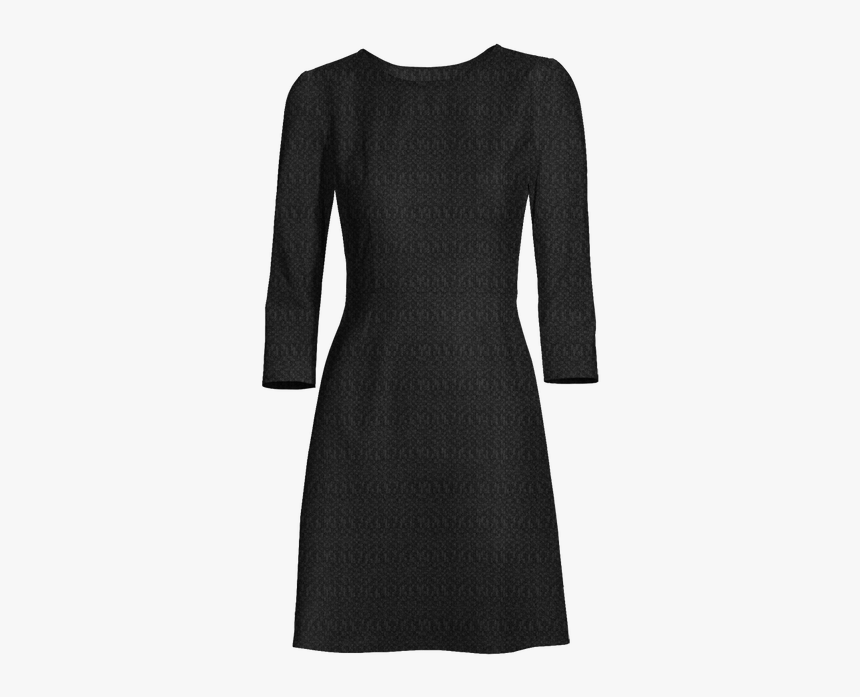 Black 3/4 Sleeve Round Neck Skater Dress- - Little Black Dress, HD Png Download