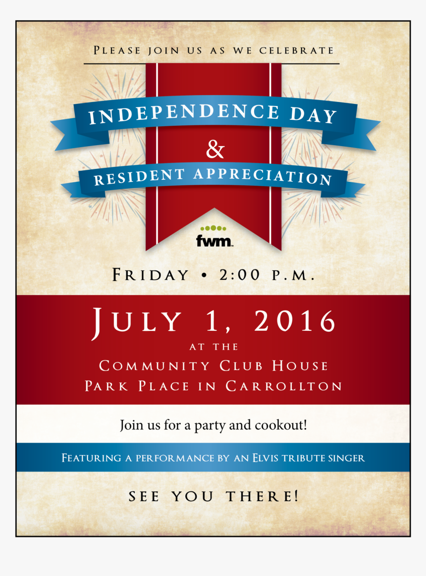 Independence Day And Resident Appreciation Party At - Poster, HD Png Download