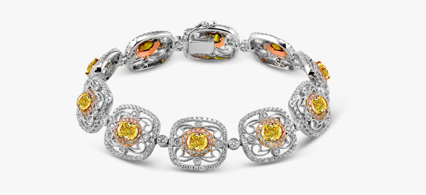 18k Tri Color Yellow And White Diamond Bracelet - Bracelet, HD Png Download
