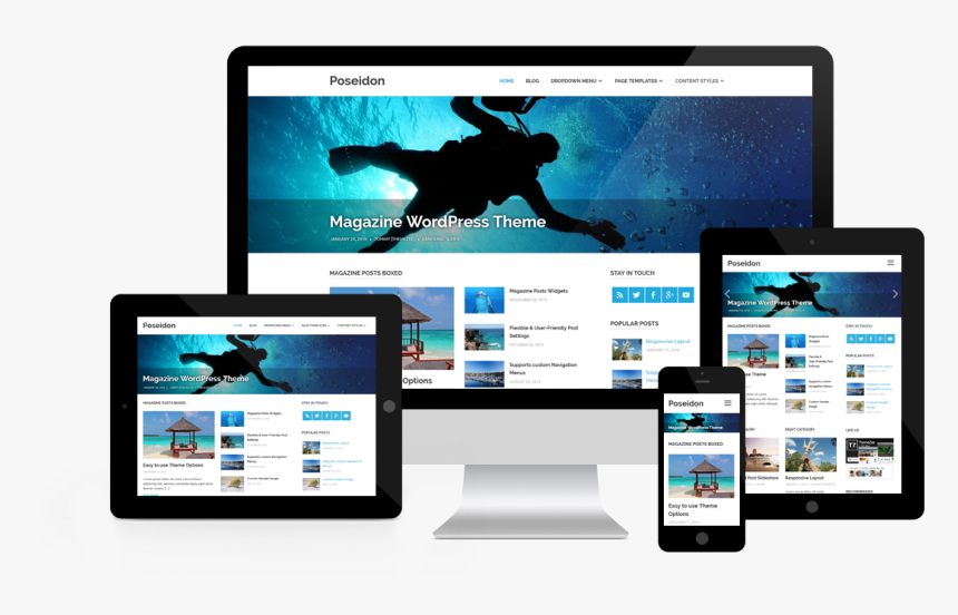 Poseidon Responsive Layout - Wordpress Theme, HD Png Download