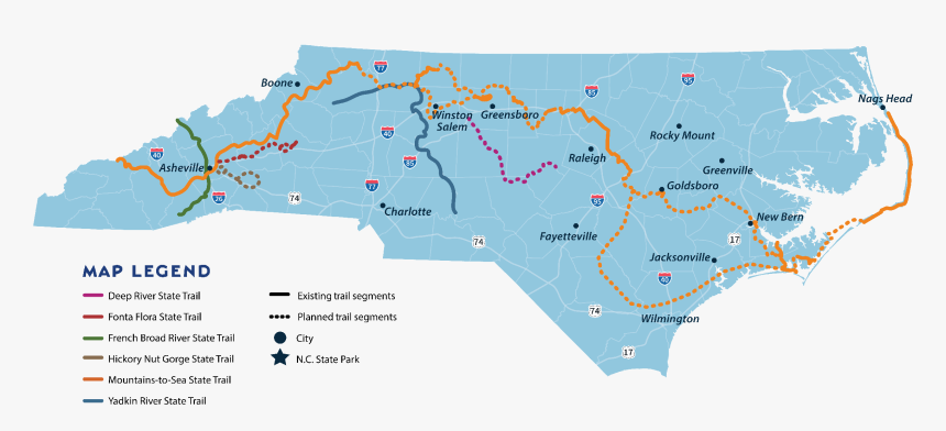 Map Of The North Carolina State Trails System , Png - Vector North Carolina Svg, Transparent Png