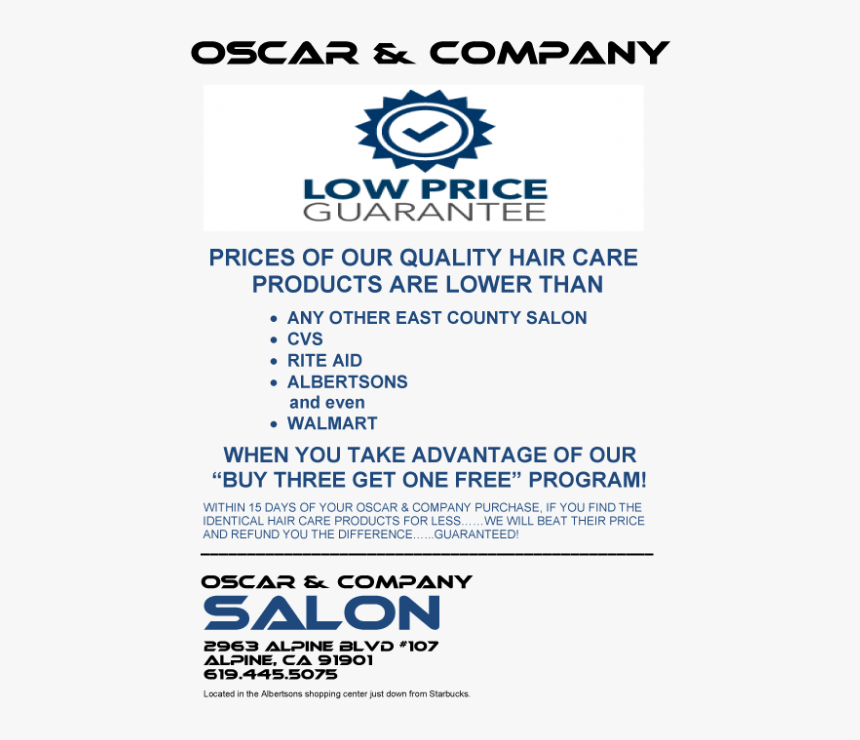 Oscar & Company Salon Low Price Guarantee Alpine Ca - Kolam, HD Png Download