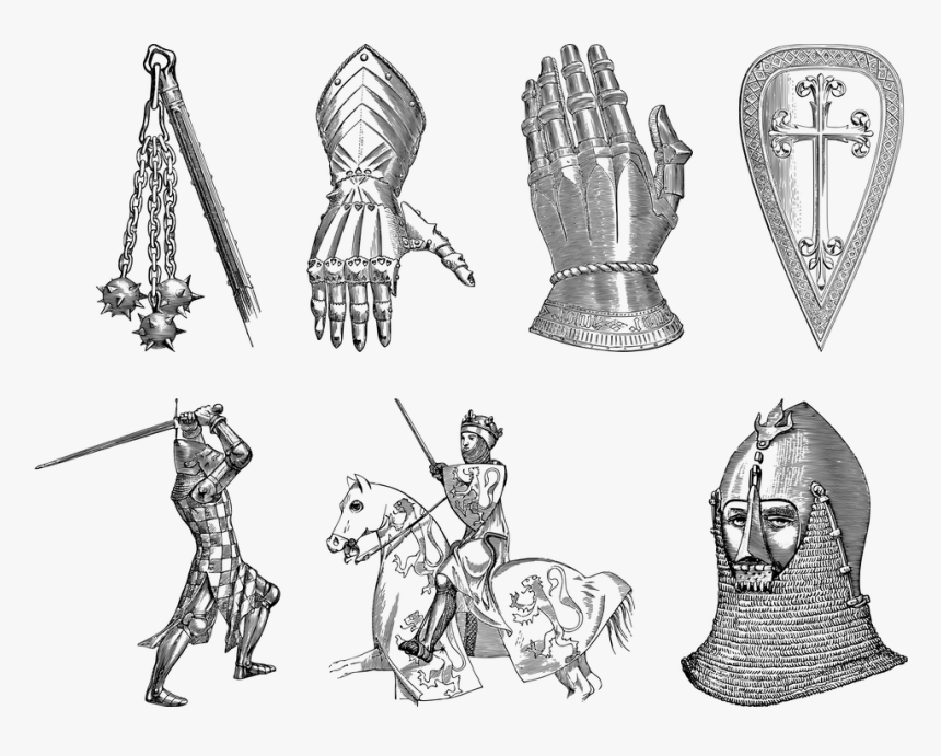 Vintage, French, Medieval, Line Art, Flail, Morningstar - Medieval Line Art Png, Transparent Png