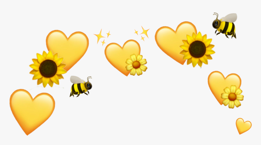 #yellow #hearts #sunflower #bee #flower #emoji #crown - Emoji Sunflower And Yellow Hearts, HD Png Download