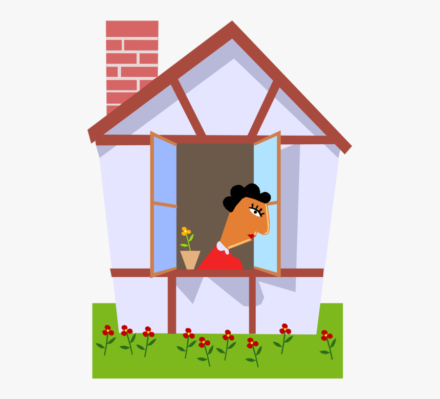 Vector Illustration Of Woman Looking Out The House - Woman Looking Out Of Window Clip Art, HD Png Download