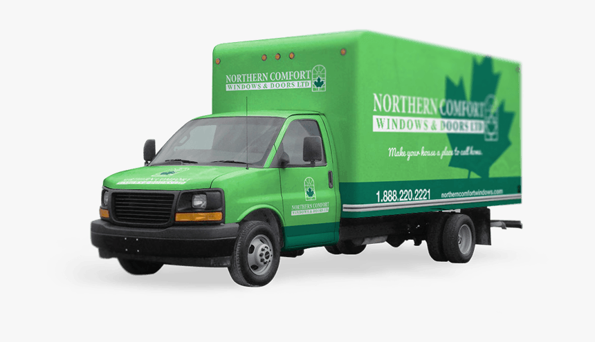 A Green Truck With Northern Comfort Windows And Doors - Commercial Vehicle, HD Png Download